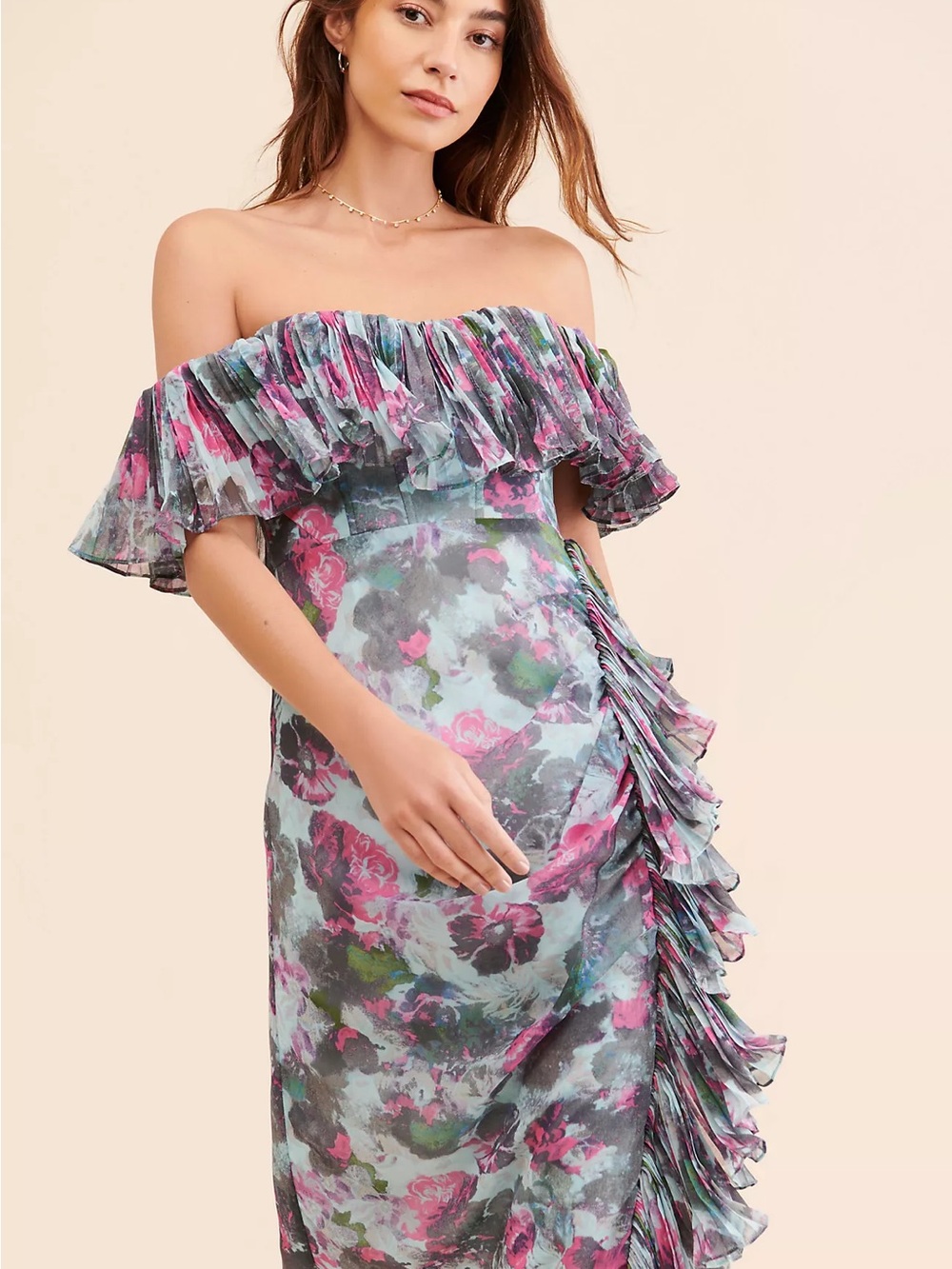Hutch Off-The-Shoulder Ruffled Column Dress - Picture 4 of 9